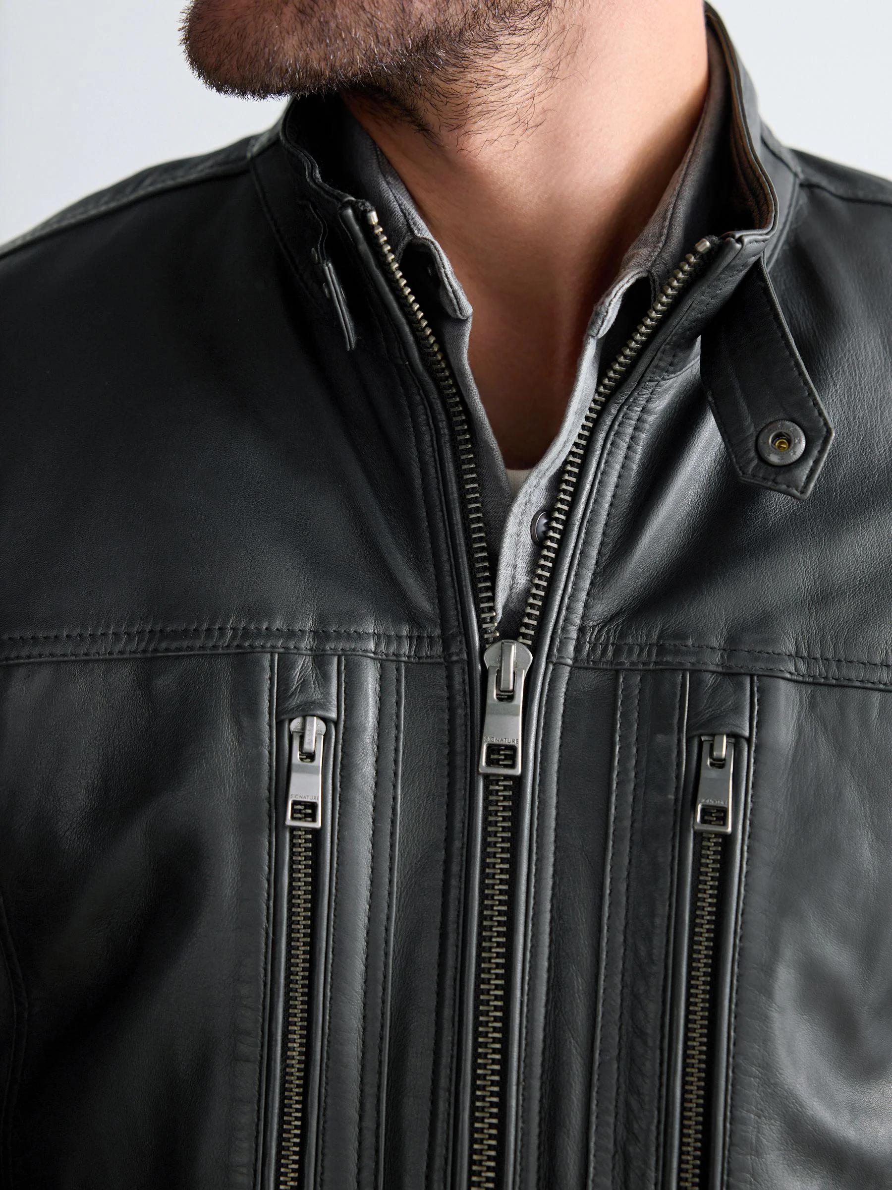 Zwart - Leren Signature Utility Borg gevoerde jas