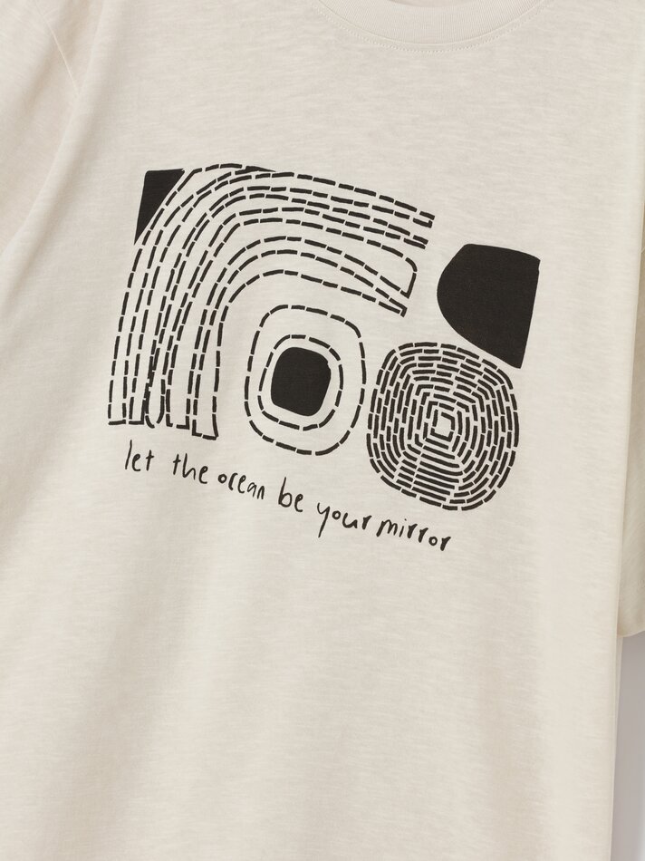 Camiseta estampada com efeito linho - Bege