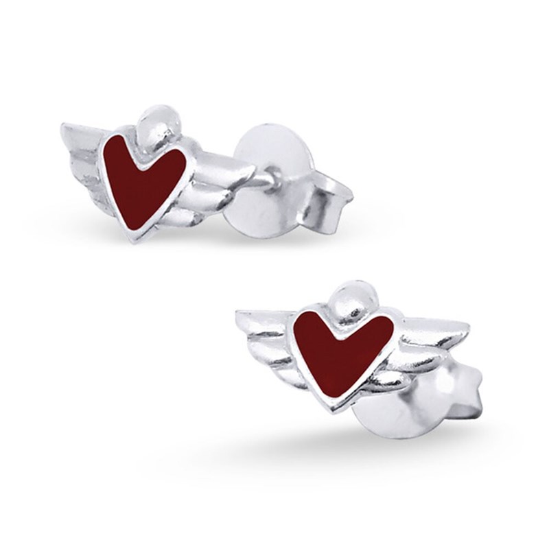 Boucle d'oreille coeur ailé en argent 925/1000