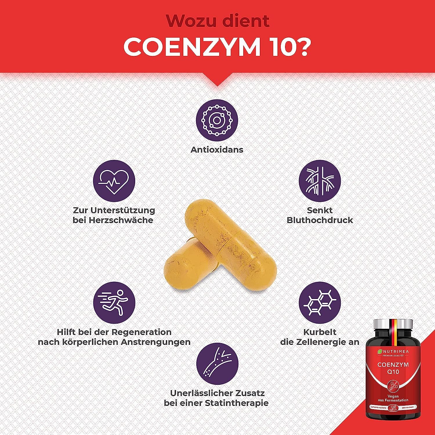 Nutrimea PREMIUM COENZYM Q10 Hochdosiert | Vegane Kapseln für 2 Monatskur