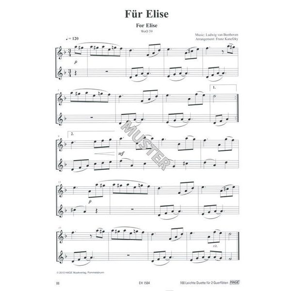 Hage Musikverlag 100 Leichte Duette Querflöte
