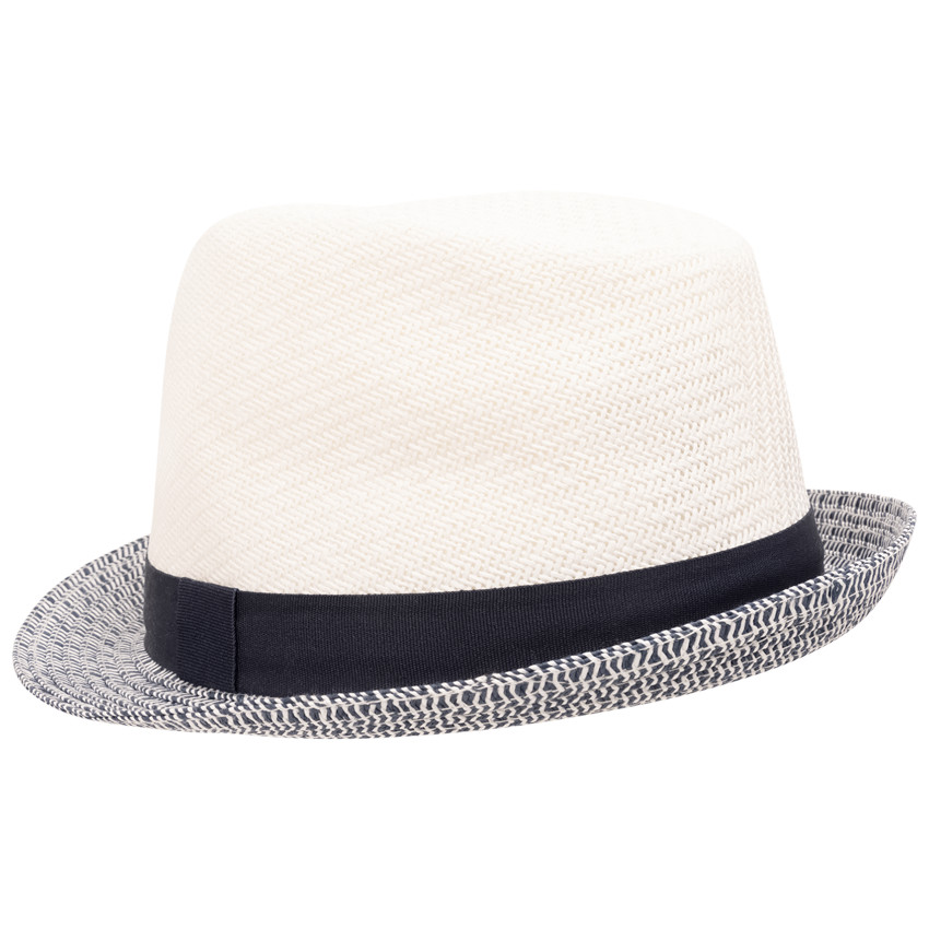 Borsalino tressé en paille bicolore avec galon pour garçon
