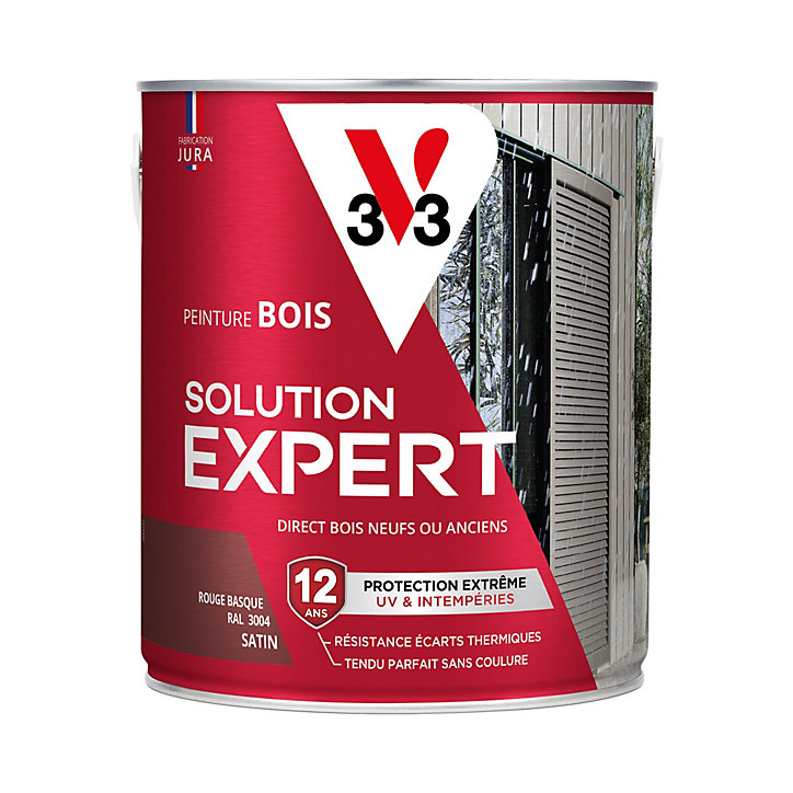 Peinture extérieure bois Solution expert rouge basque satin V33 2,5L