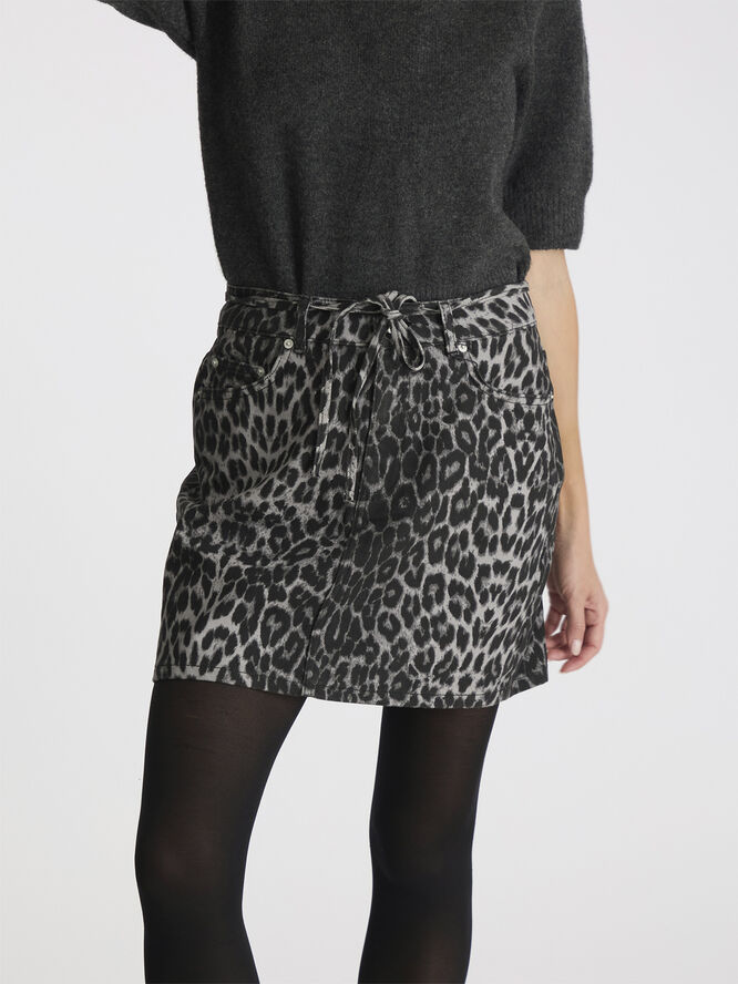 Neo Noir Henrietta Leopard Skirt Grey leopard