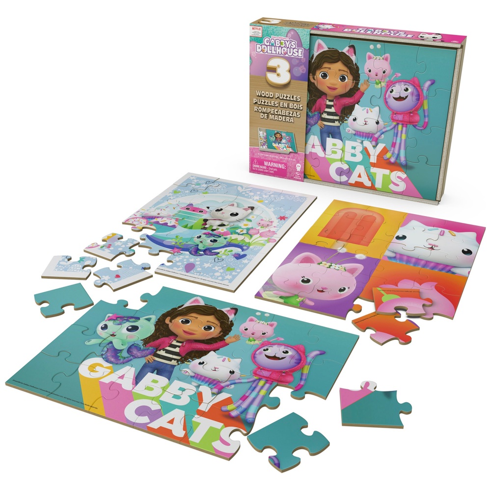 Dreamworks Gabby's Puppenhaus Holzpuzzle 3er-Pack und Aufbewahrungsschale