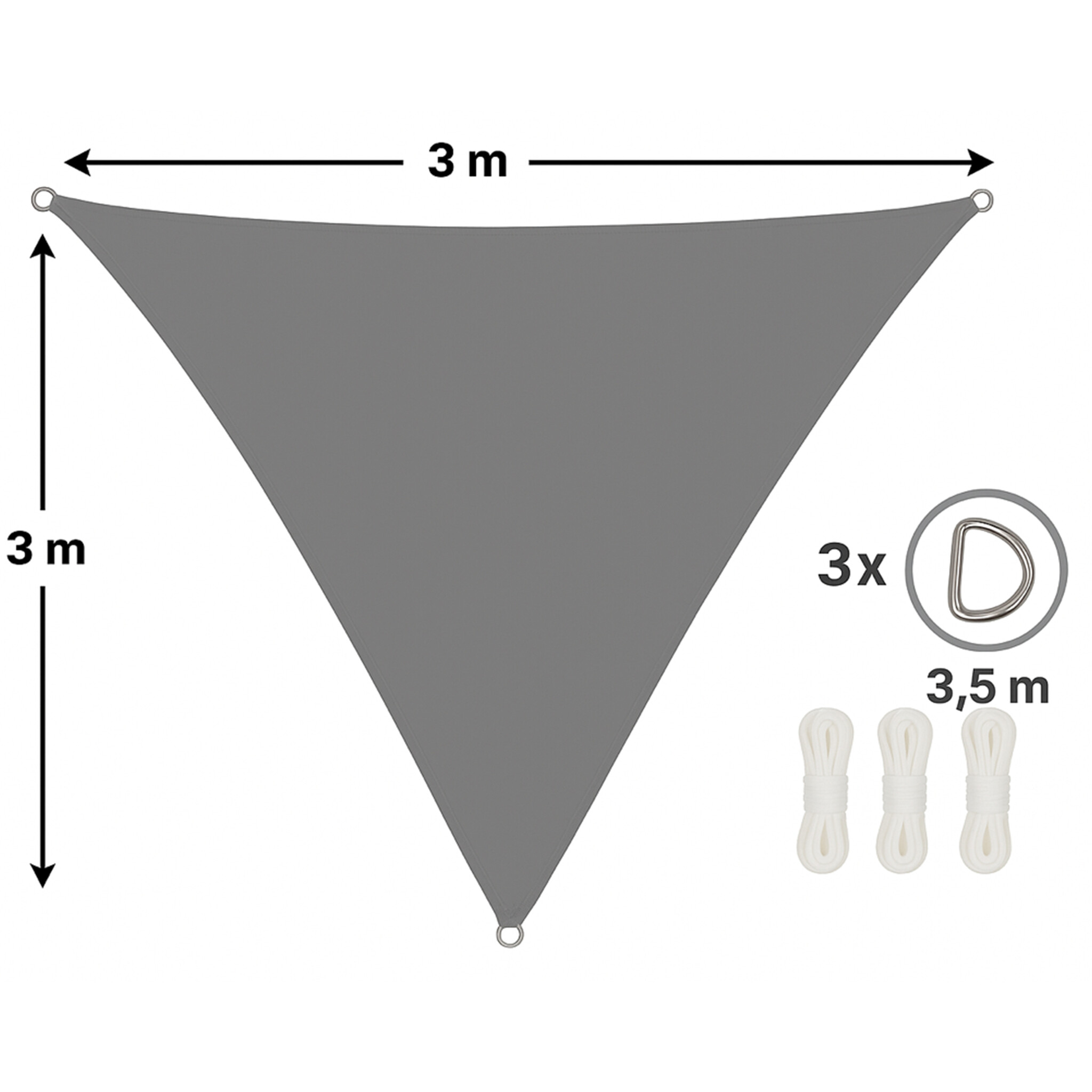 CUHOC 3 x 3 x 3 m Schaduwdoek driehoekig grijs