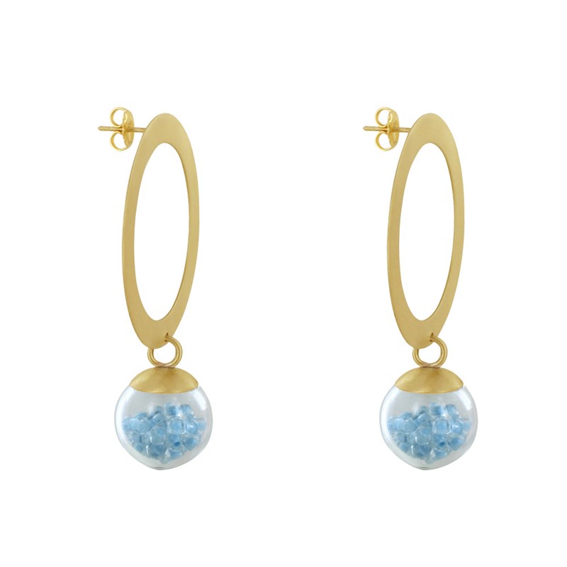Boucles d'Oreilles Anneau Laiton Bulle Pâte de Verre et Perles
