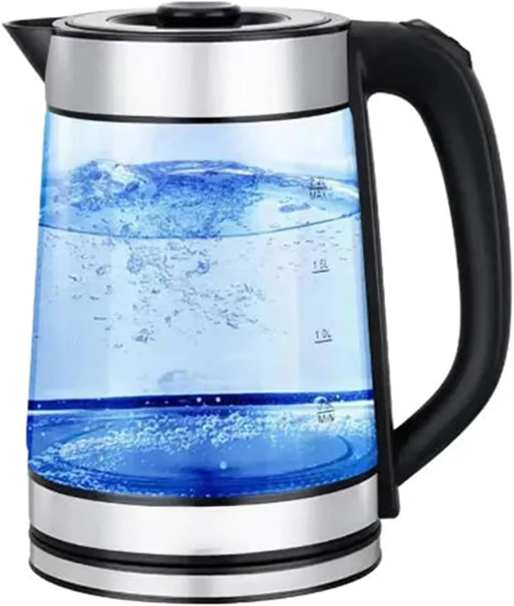 Bouilloire électrique en verre de 2,2L en acier inoxydable gris noir V