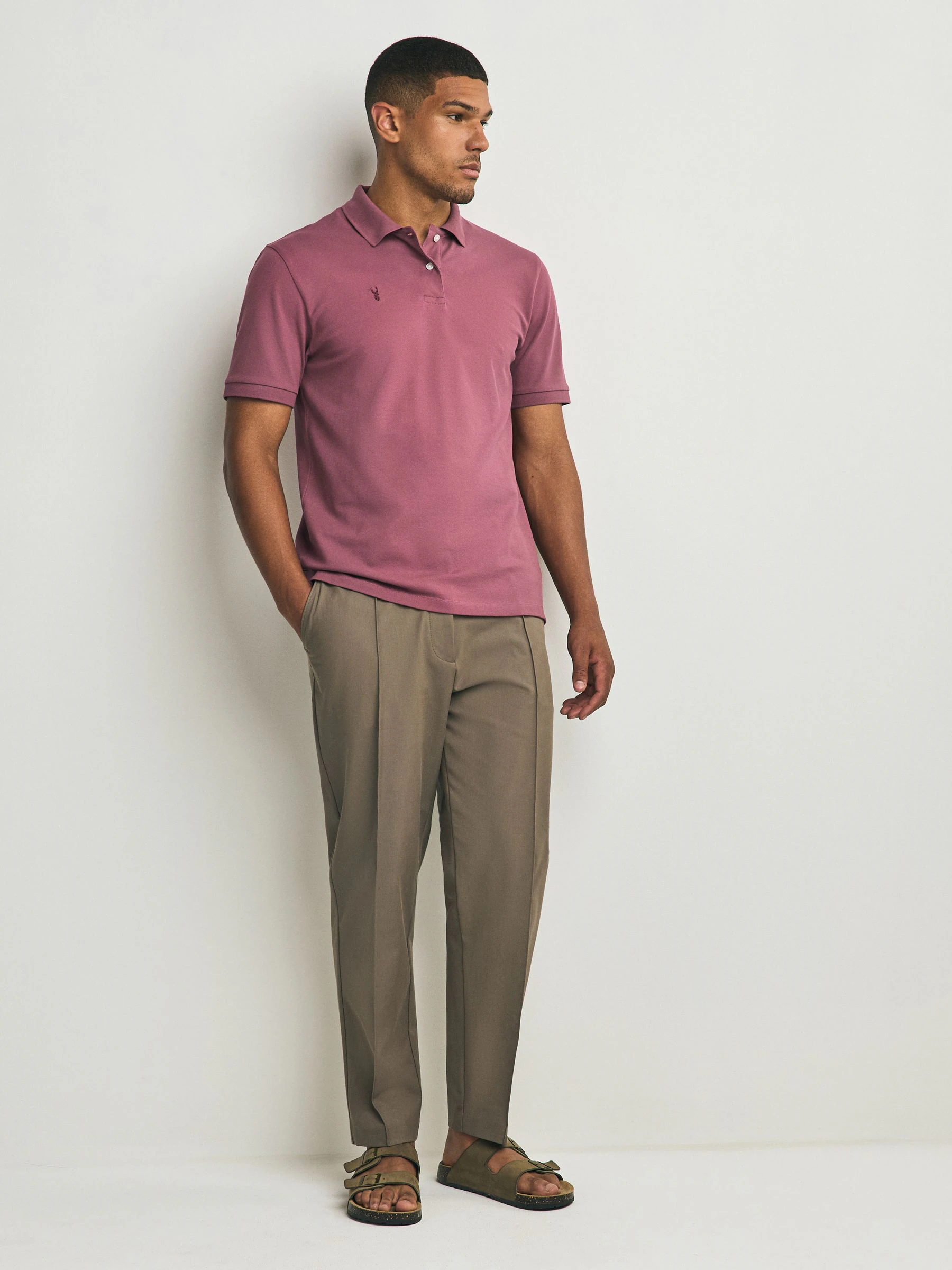 Damson roze - Normale Pasvorm - Long-Sleeve Pique Polo Shirt