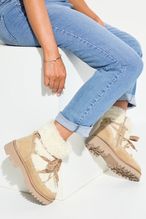 Lederboots, Veloursleder, Teddyfleece, Weite H