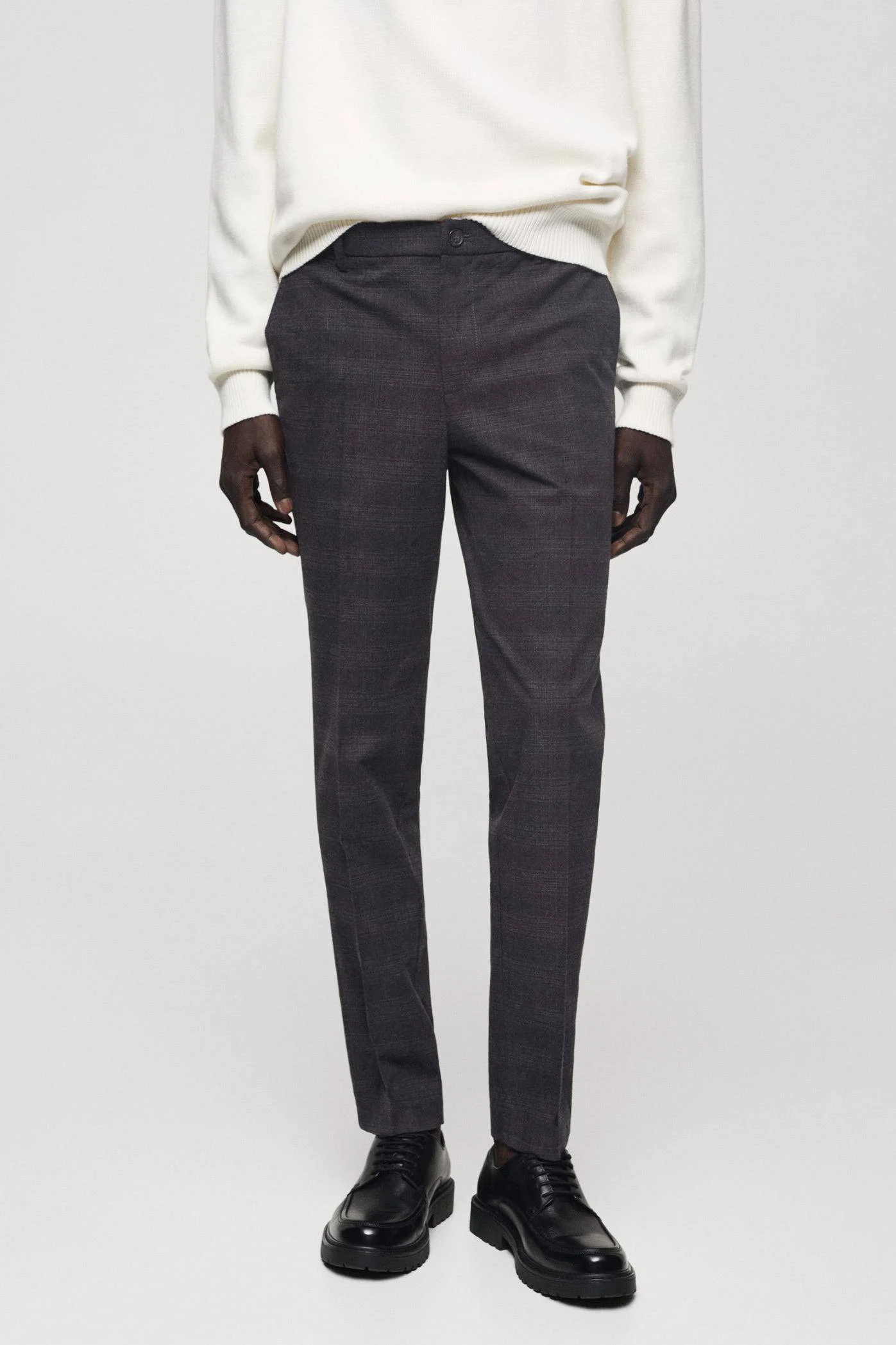 Mango Man geruite slim fit broek donkergrijs