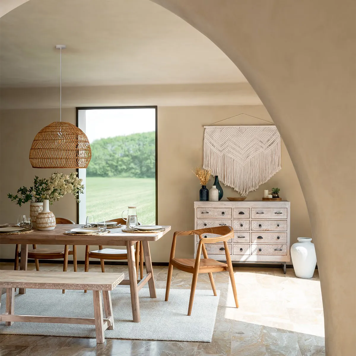 Pegane Lampe suspendue en rotin beige