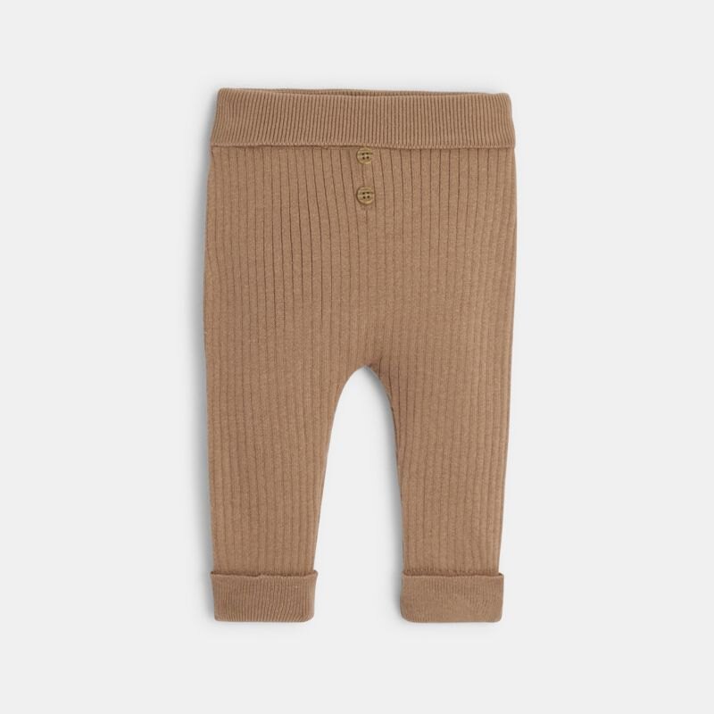 Pantalon en maille côtelée marron naissance Marron
