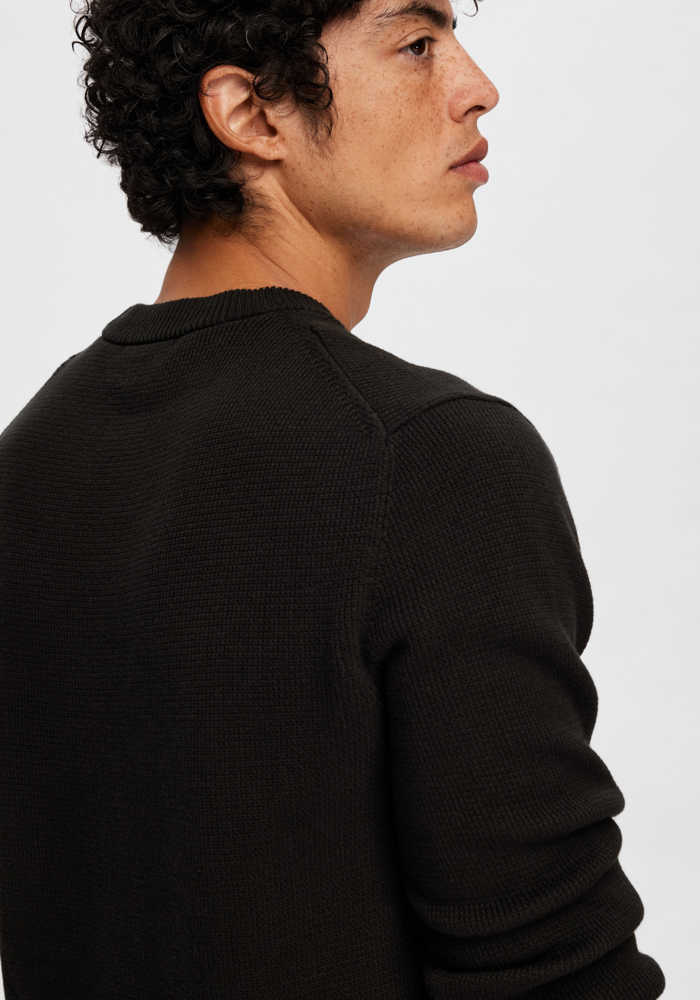 SELECTED Rundhalspullover »SLHDANE LS KNIT STRUCTURE CREW NECK NOOS« Baumwolle, regular fit