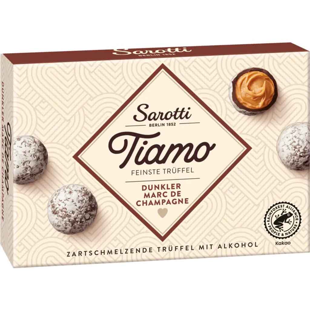 Sarotti Tiamo Feinste Trüffel dunkle Marc de Champagne 125g MHD:16.2.25