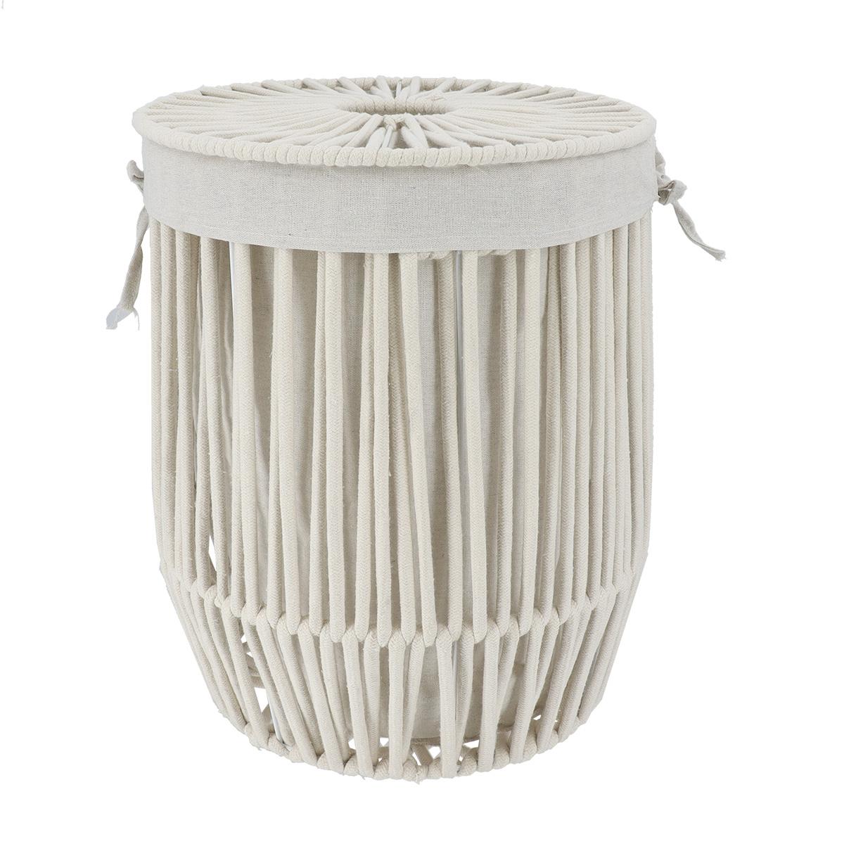 PETITE PANIERE A LINGE AVEC COUVERCLE FACON CORDE BLANC