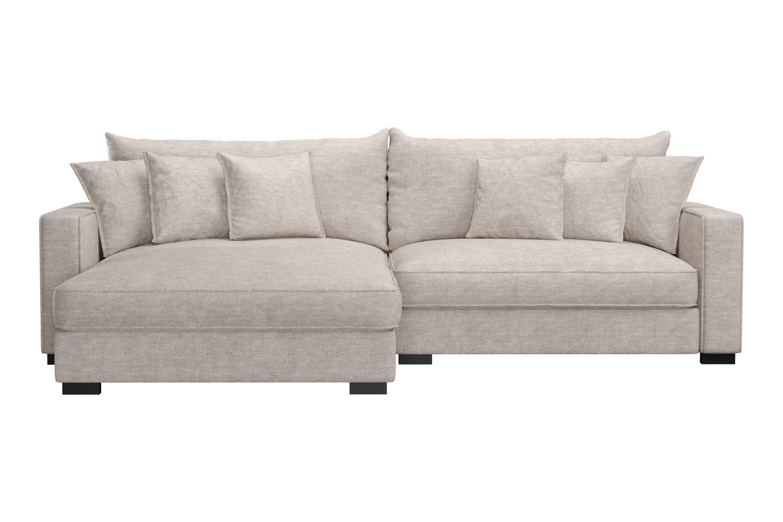 Rossi Lux 2-seter med XL sjeselong venstre Tekstil Beatto 1027 Lys Grå, arm B med sorte ben. Lux Komfort.