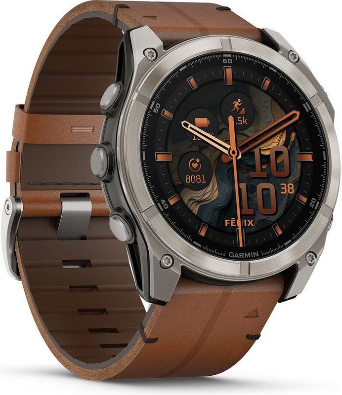 Garmin - Fenix 8 Sapphire - Smartwatch - Grijs - Leren Band Bruin