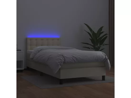 Sommier tapissier et matelas et LED Crème 100x200 cm Similicuir
