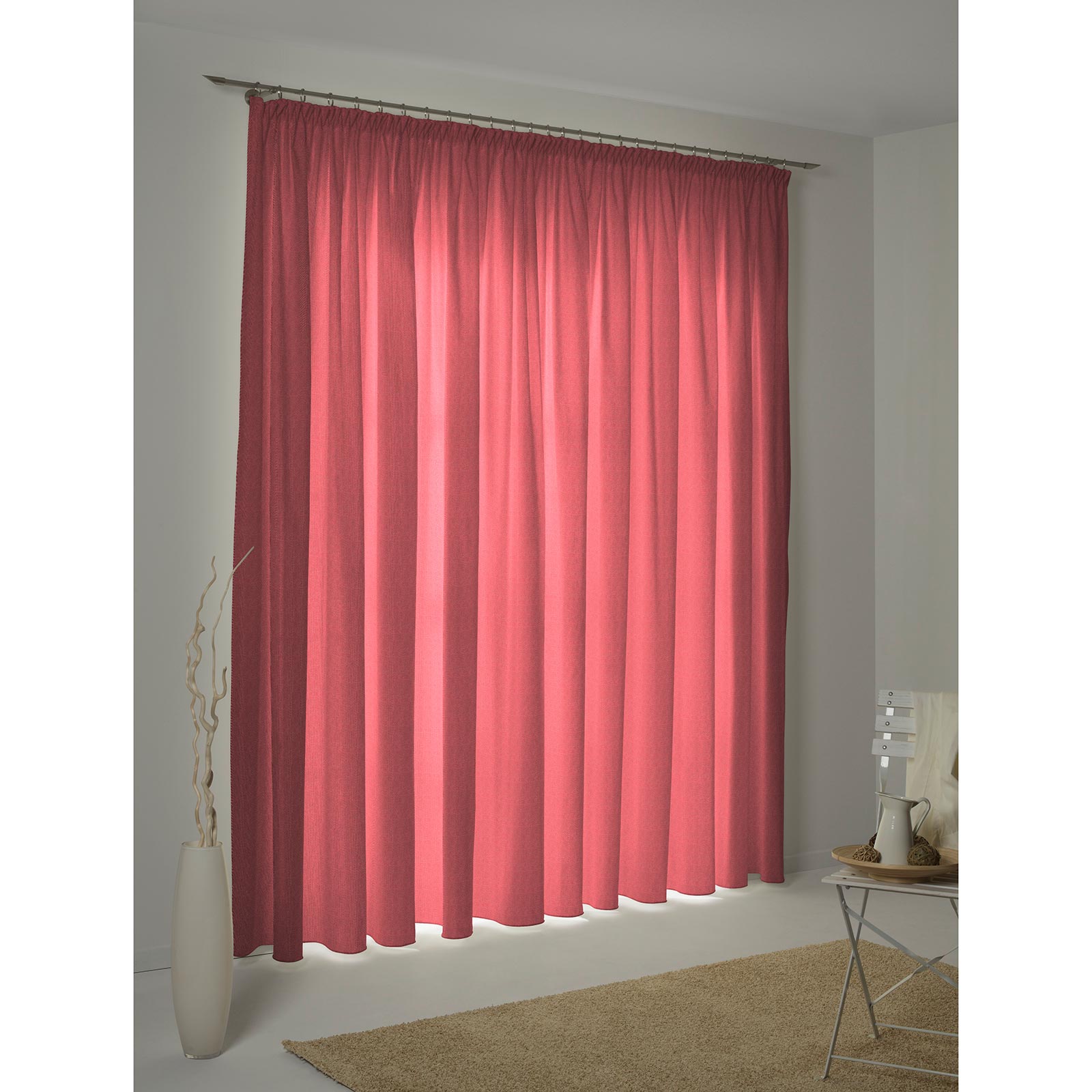 Einzelschal UNI COLLECTION - rot - mit Kräuselband - 145x145 cm
