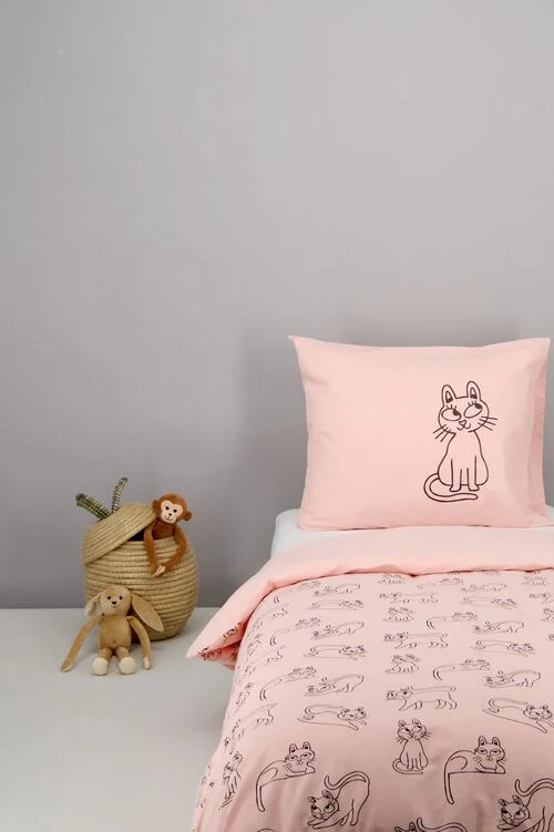 housse de couette enfant 140x200 - coton doux - chat