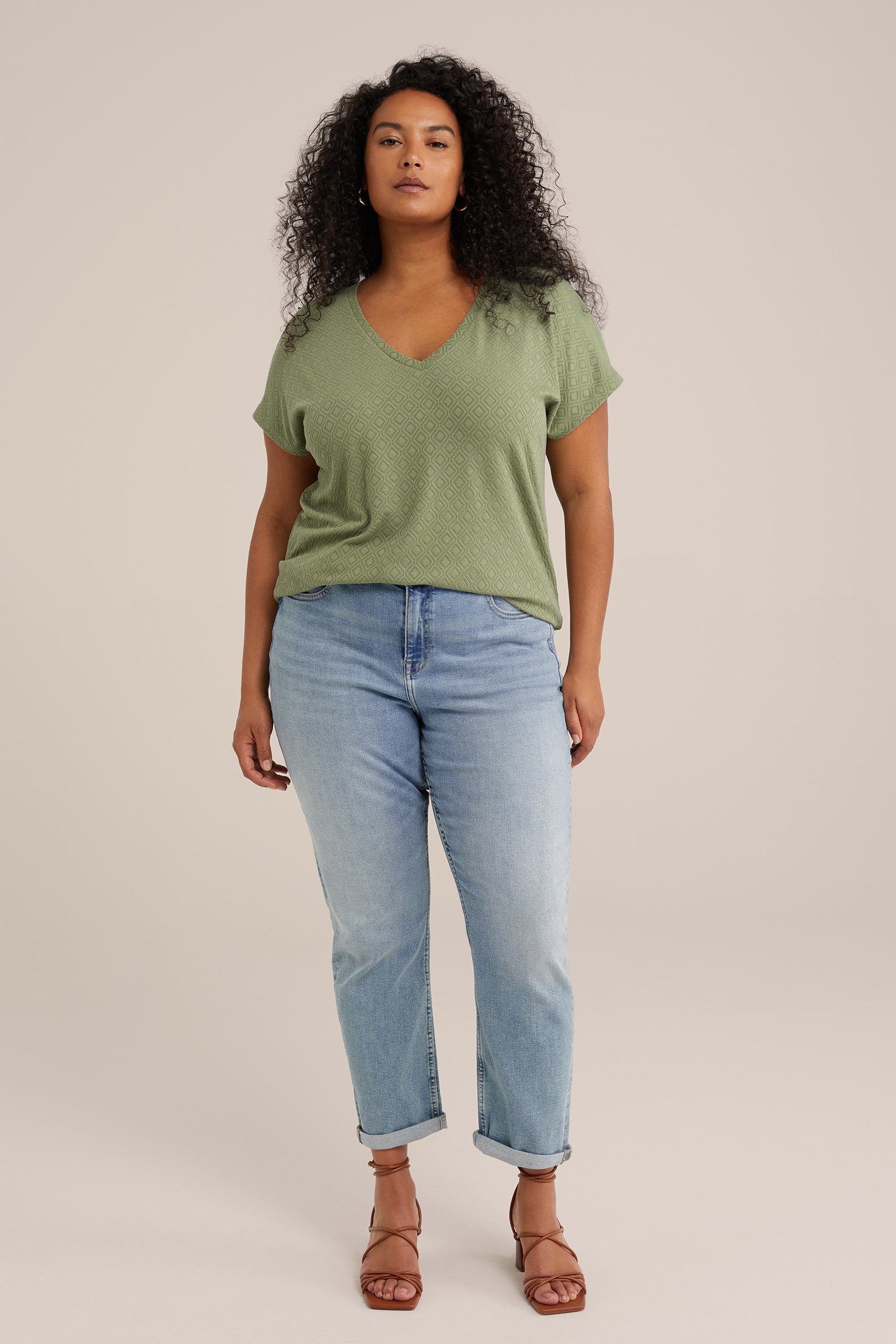 T-shirt met structuur - Curve WE Fashion Lichtgroen