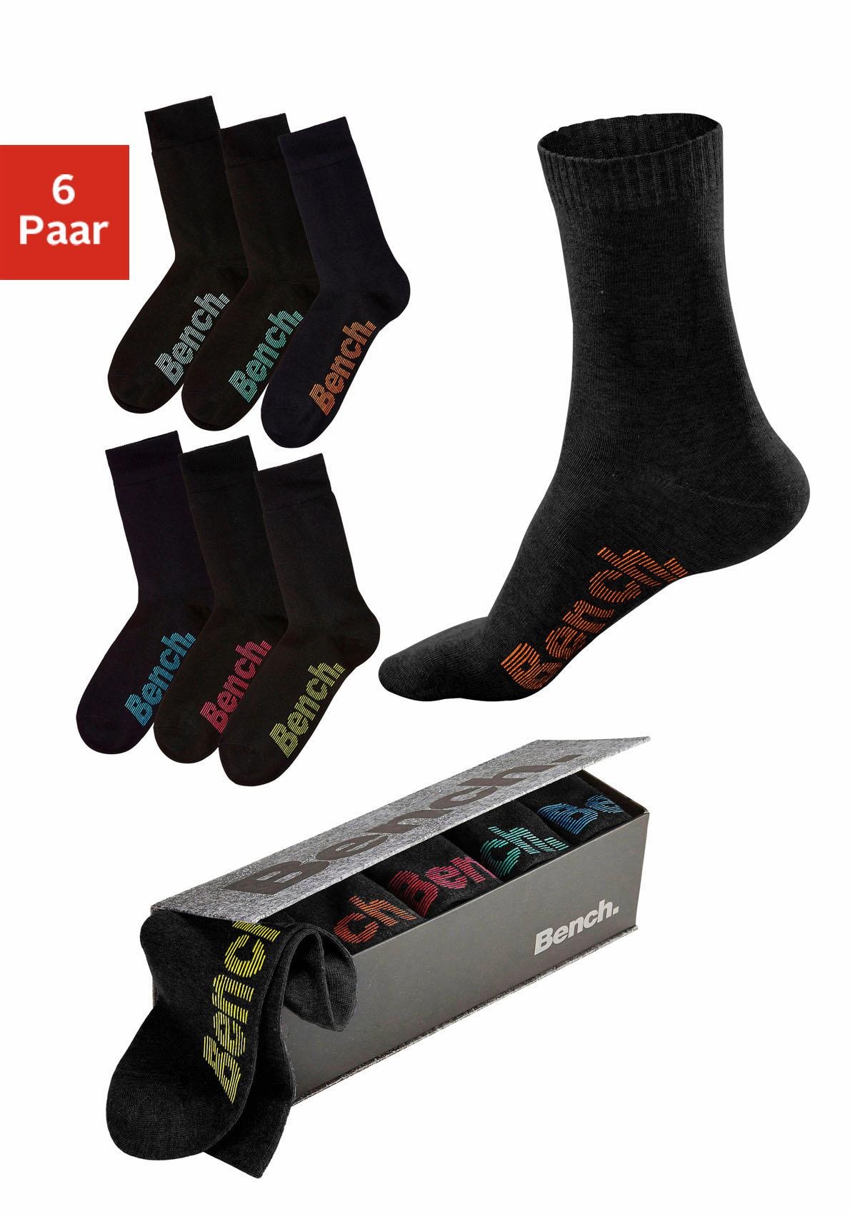 Bench. Socken Box, 6 Stk. tlg. mit verschiedenfarbigen Logos
