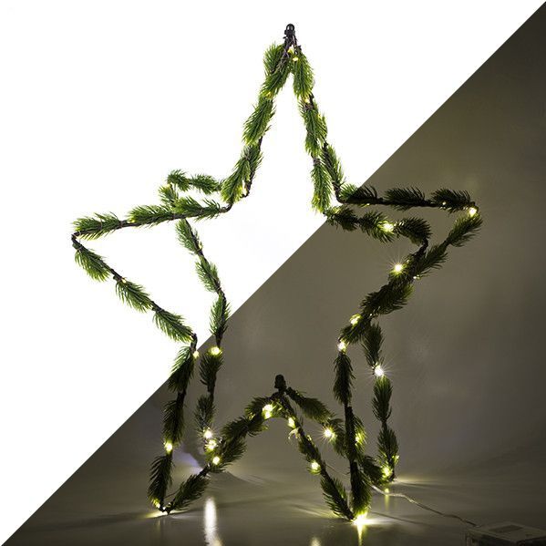 Kerstster - Verlichte Kerstster - 50 x 50 cm - Met Imitatie Dennentakken - 50 LED-lampjes