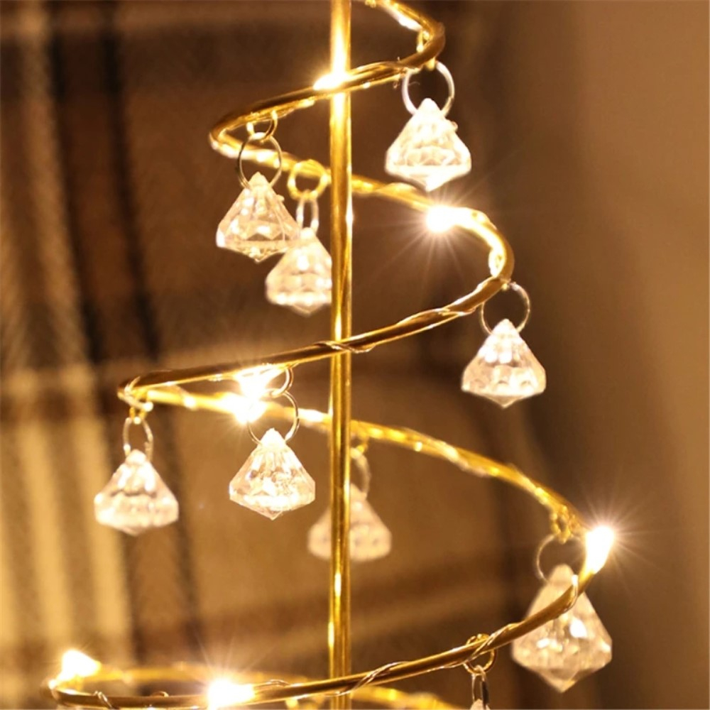 (33cm) LED Weihnachts Deko Licht Tannenbaum Stehlampe mit Diamant Quasten (Batteriebetrieben) - Silber