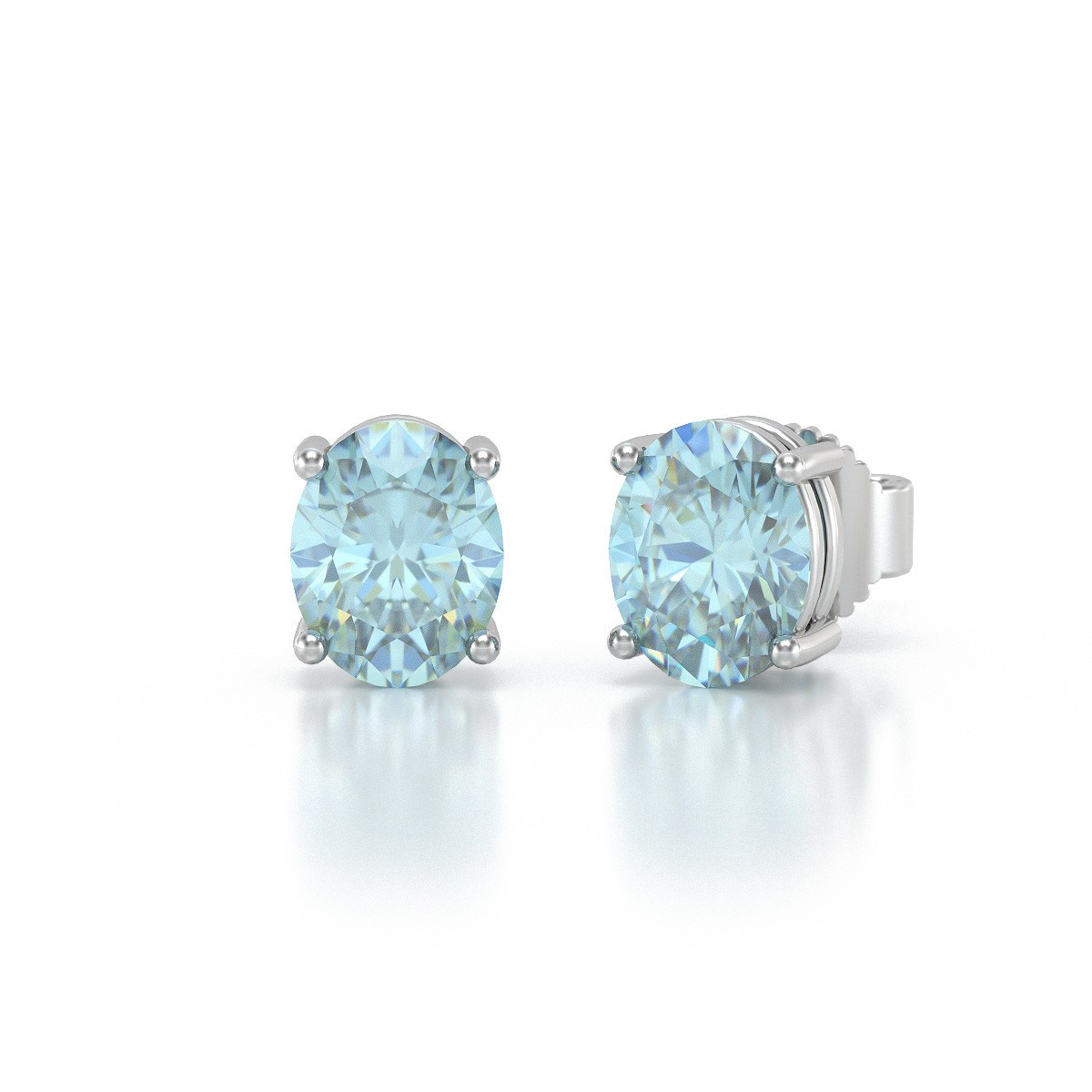 Boucles d'oreilles  ADEN  Or  585 Blanc et Aigue-Marine forme Ovale 1.02grs 4MM