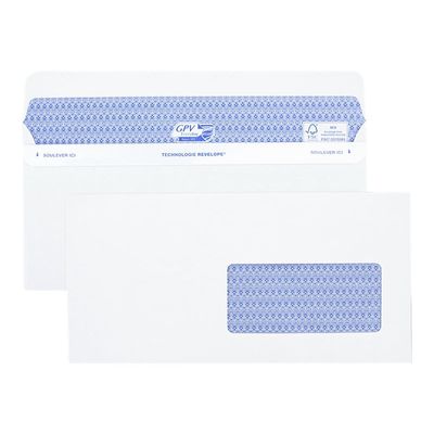 GPV Secure - 500 Enveloppes DL+ 112 x 225 mm - 90 gr - fenêtre 45x100 mm - blanc - autocollante