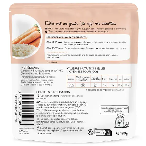 Popote - Pequenos pedaços de cenoura e arroz integral - 190g