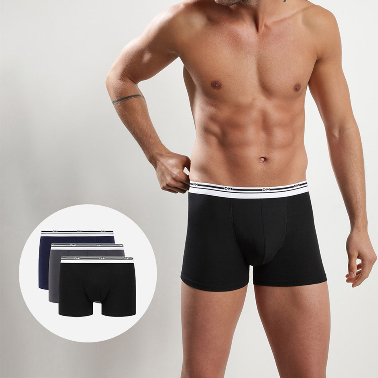 Dim 3 Boxers Classic Colors noir/ bleu denim/gris prononcé