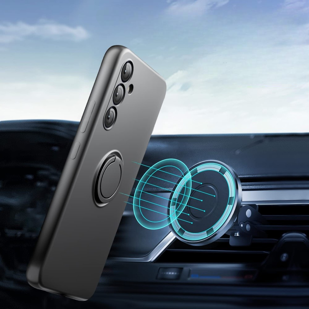 Samsung Galaxy A56 Silikon Case Hülle mit Kameraschutz und Kickstand Haltering   Displayschutzglas - Schwarz