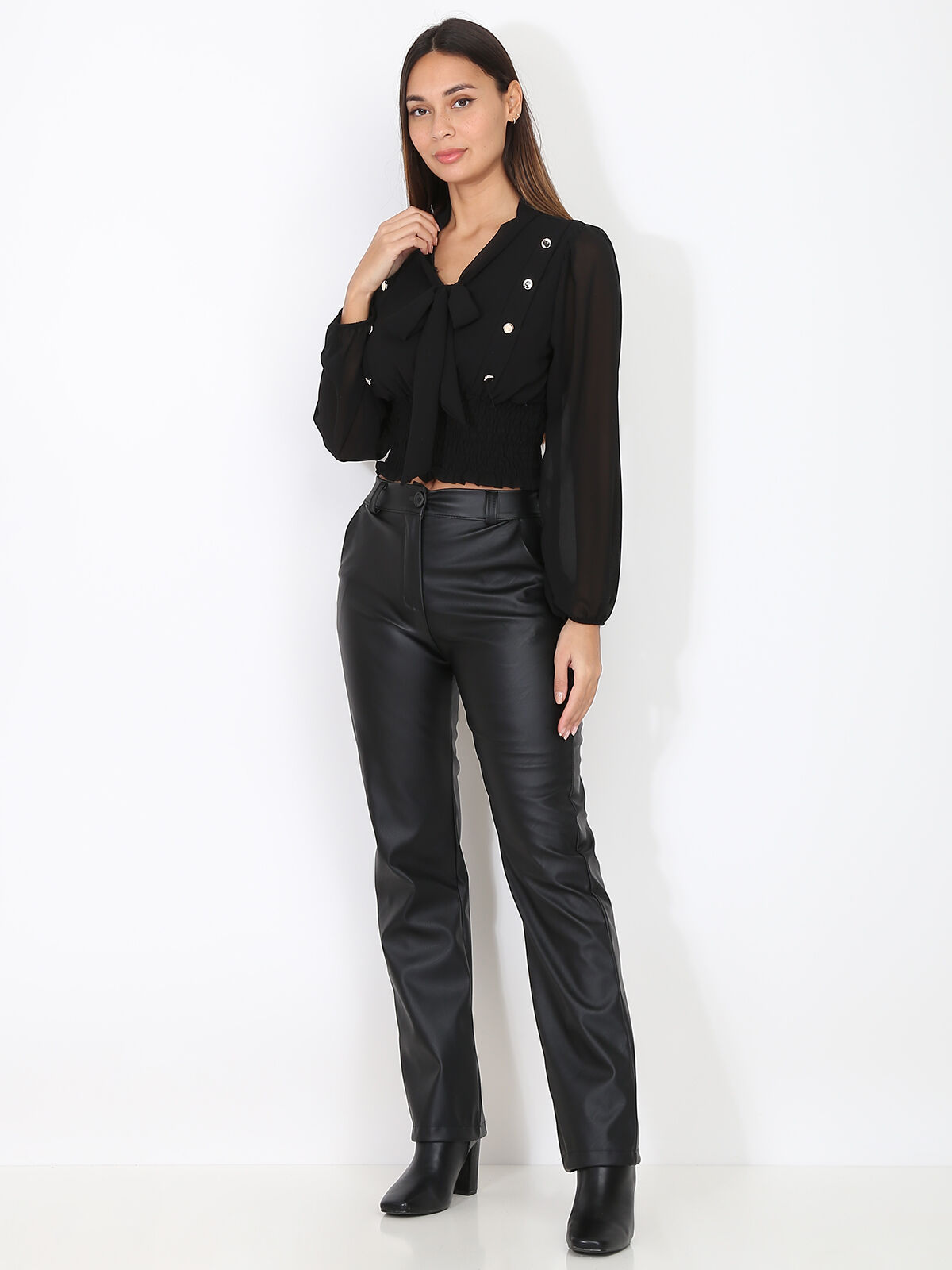 Pantalon droit en simili- Noir