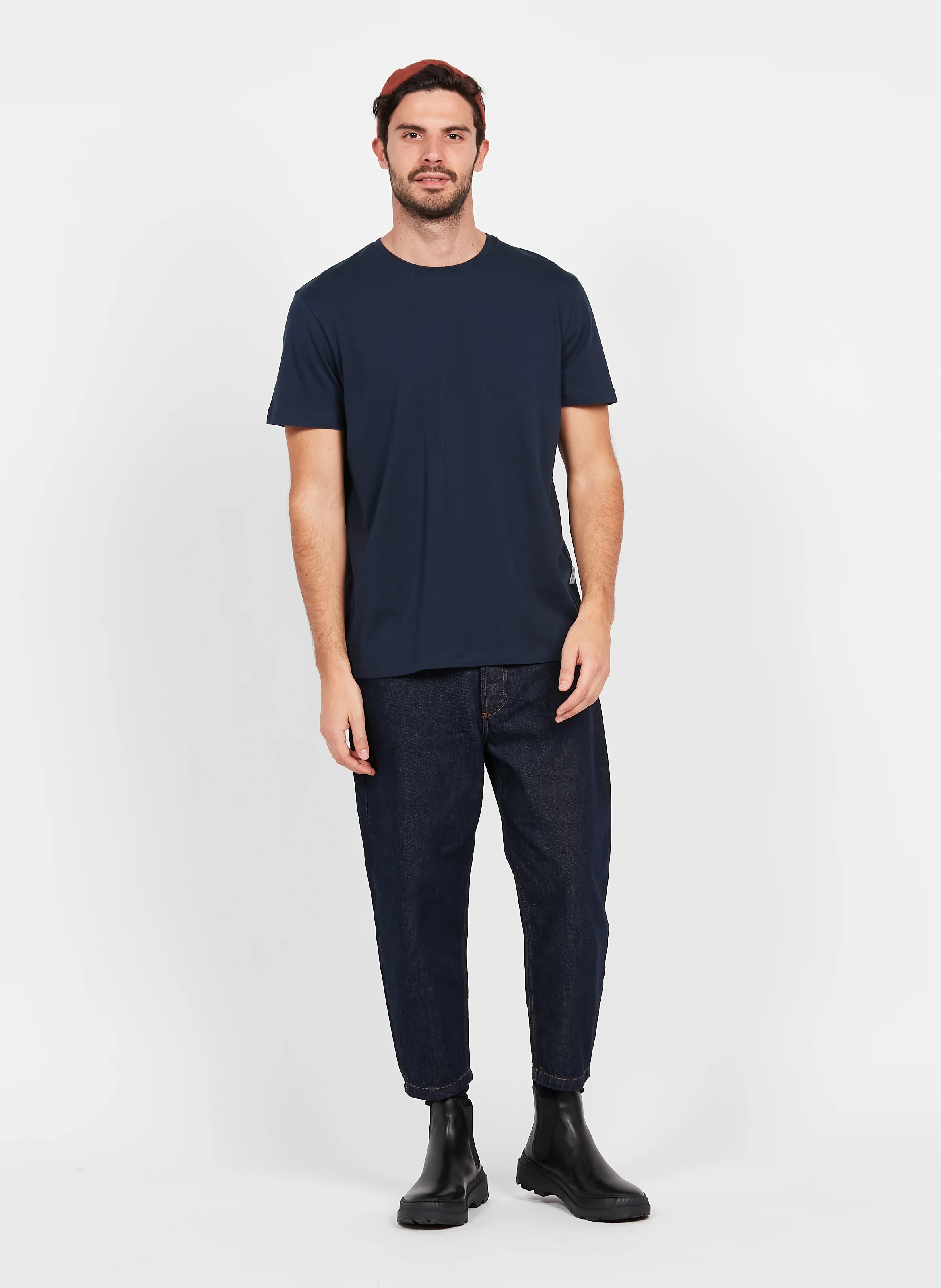 Tee-shirt droit col rond en coton | Bleu