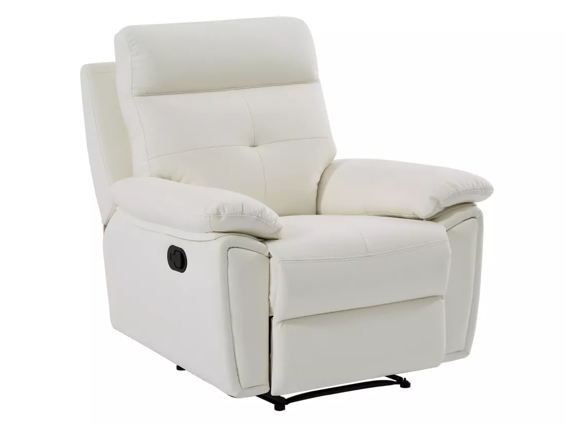 Canapé 3 places et fauteuil relax en cuir blanc VINETA