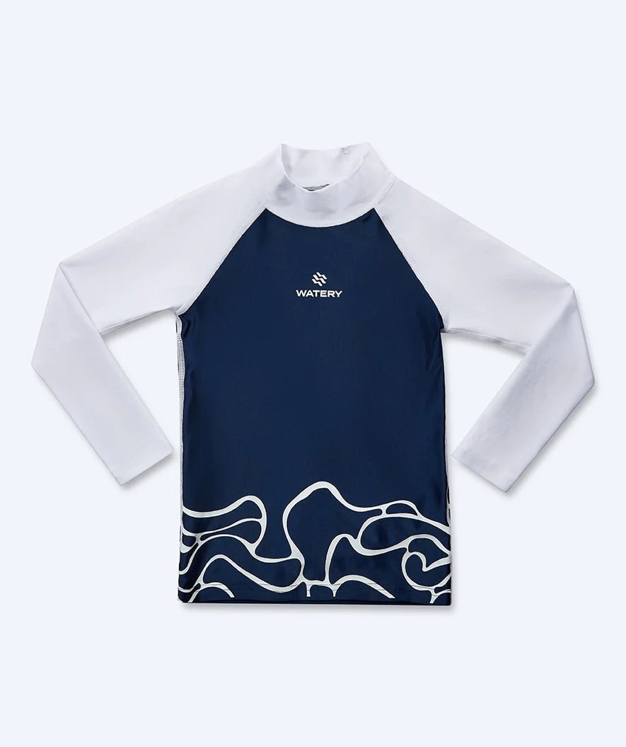 Watery UV-trøje til børn - Chilton Langærmet Rashguard - Mørkeblå/hvid