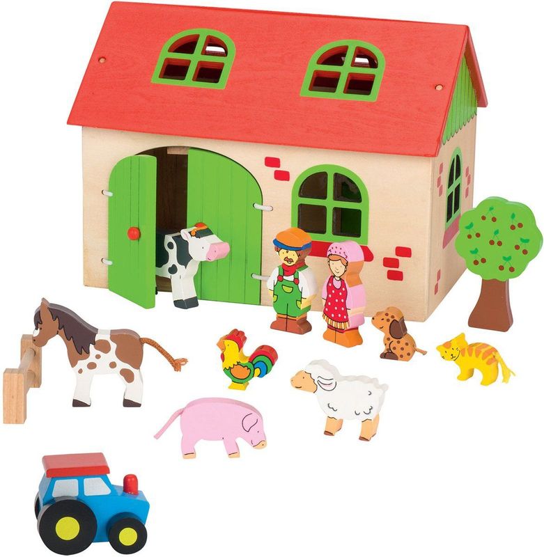 Goki - Houten Boerderij - Speelgoed - Multicolor - Hout - 13dlg.