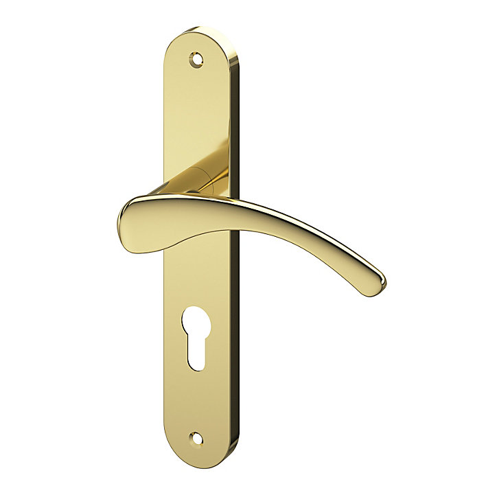 Ensemble poignée sur plaque rond GoodHome Ruis effet laiton doré L.138.5mm x l.40mm entraxe 195mm