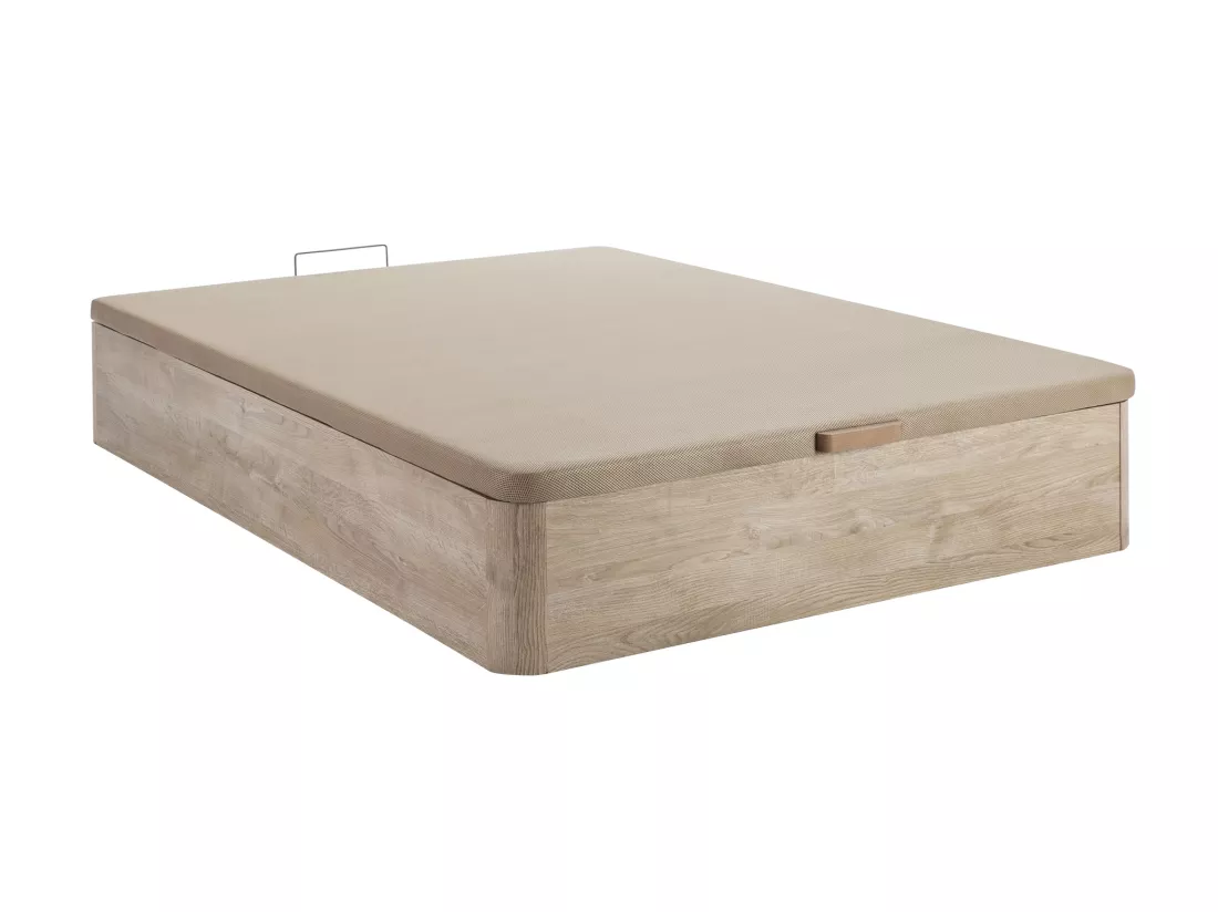 Ensemble 140 x 190 cm sommier coffre naturel clair + matelas hybride anti-feu ressorts ensachés 7 zones et mémoire de forme ép.29cm - SIVA de YSMÉE