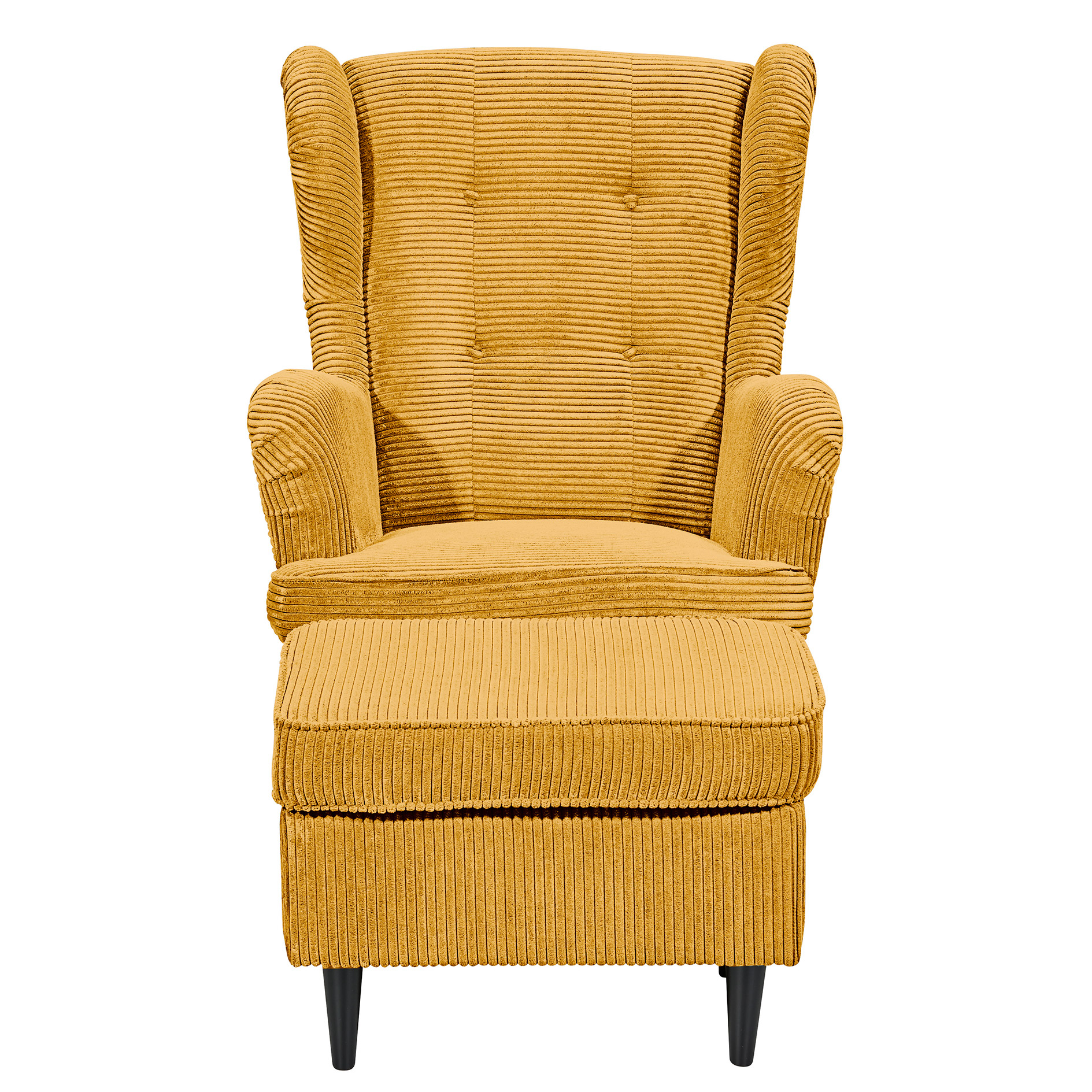 Hocker - mustard - Cord - Massivholzfüße