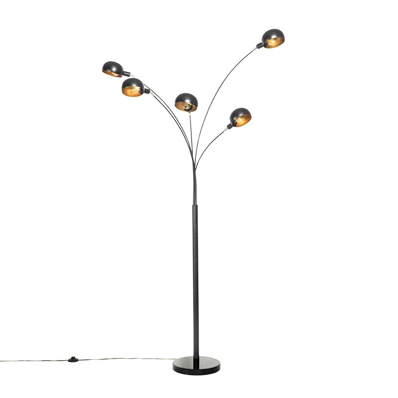 Design vloerlamp zwart met goud 5-lichts - Sixties Marmo