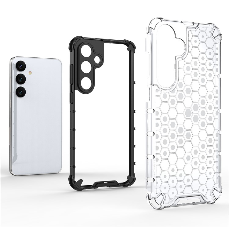 Samsung Galaxy S25 Hybrid Hülle Air Cushion Fallschutz   Bumper im Waben Design - Grau (Transparent)