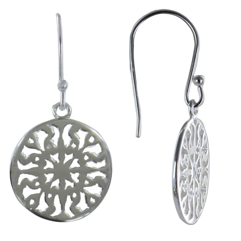 Boucles d'Oreilles Cercle d'Argent Soleil Arabesque