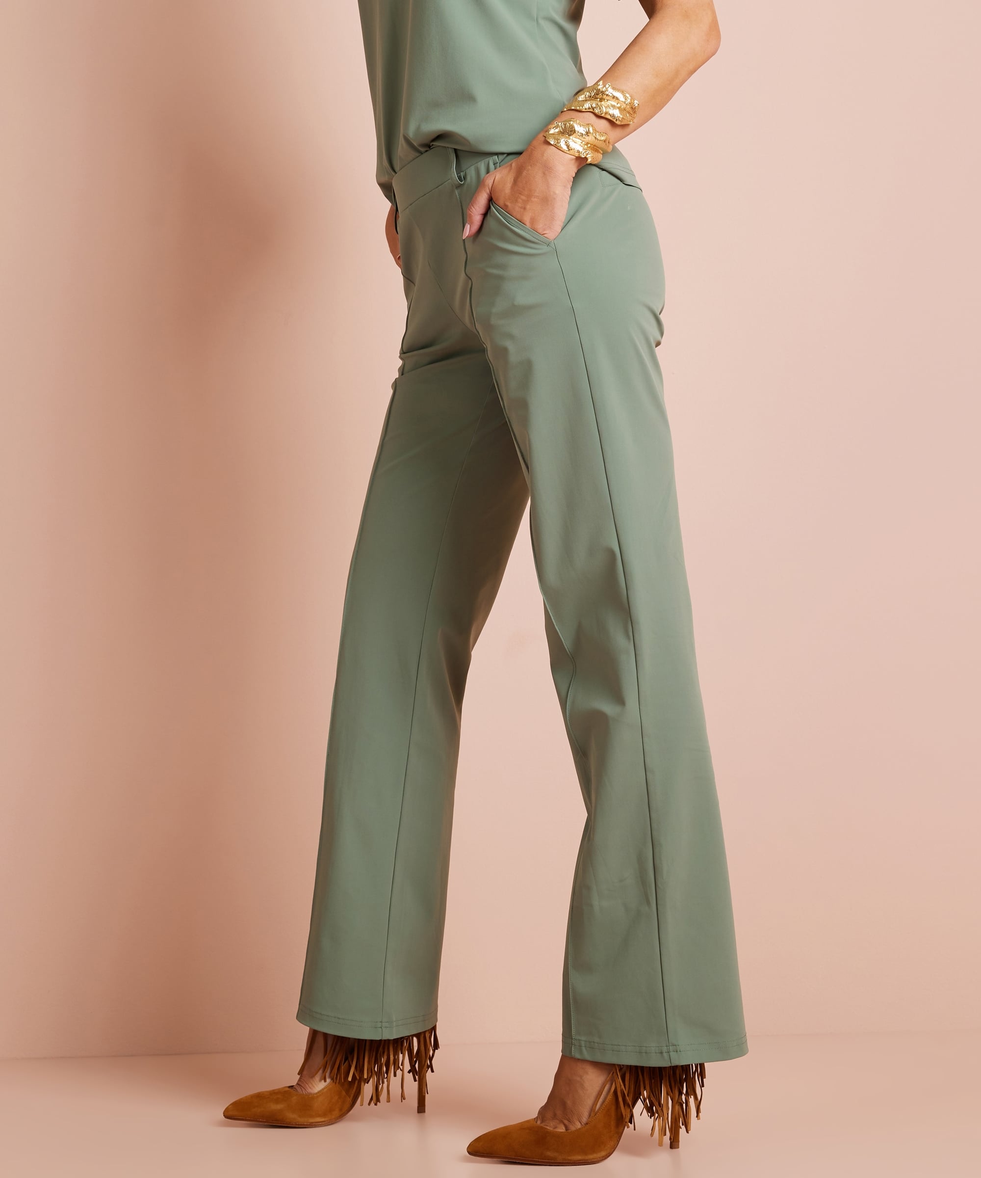 wide fit broek travelstof met naad