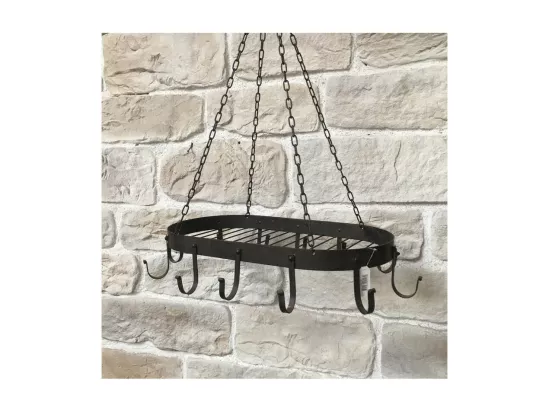 Porte jambons ustenciles de cuisine ovale en fer forgé marron 66 x 41 x 85 cm