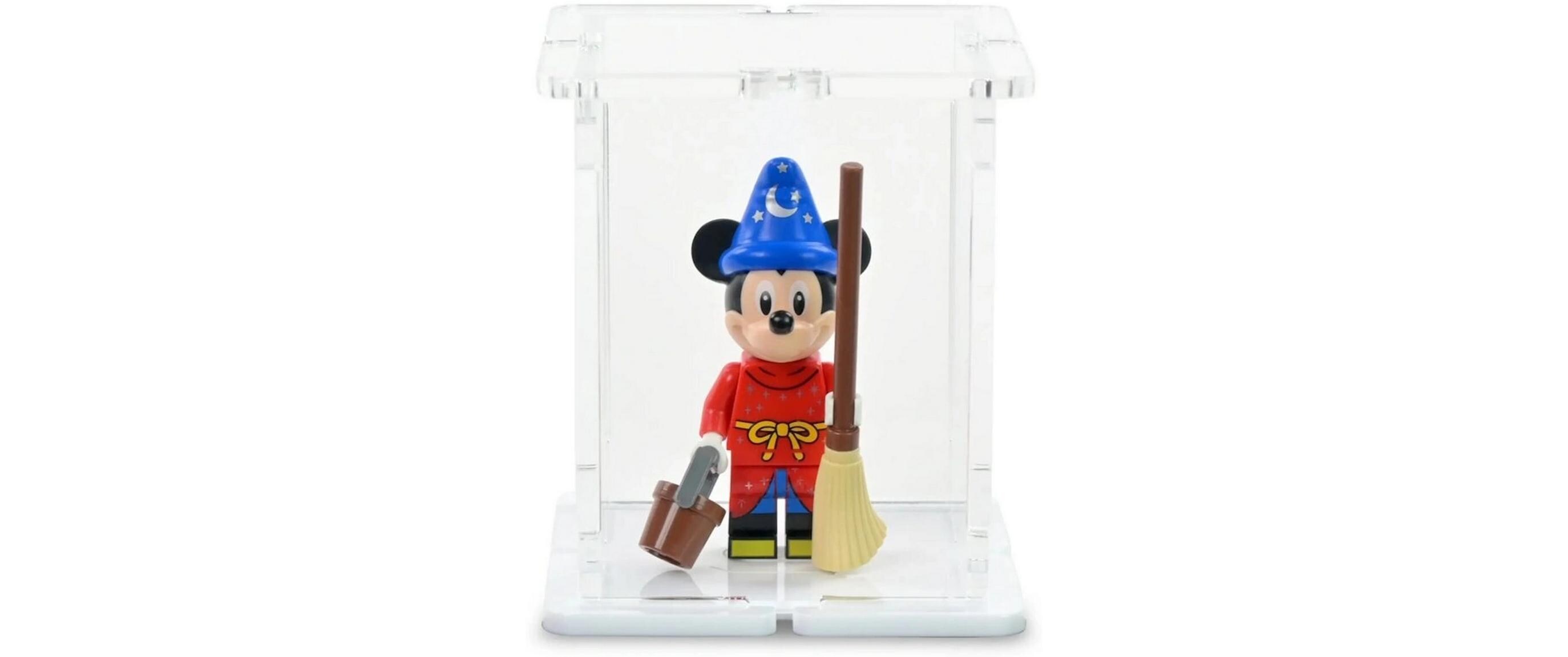 Baukasten Acryl-Display für 1 LEGO-MinifigurAcryl-Display-Box mit weissem Boden und 2 Noppen