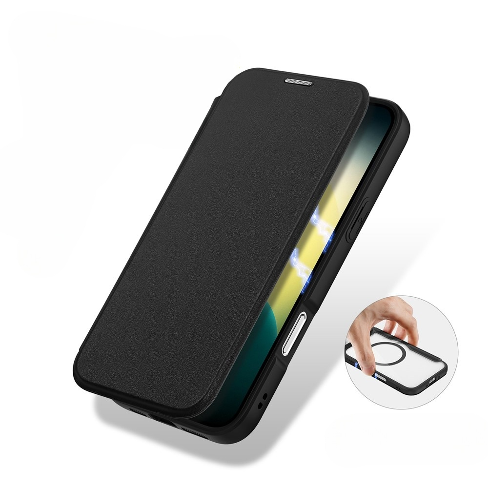 iPhone Air MagSafe Hybrid Leder Tasche   Kunststoff Rückseite (RFID Schutz) - Schwarz / Transparent