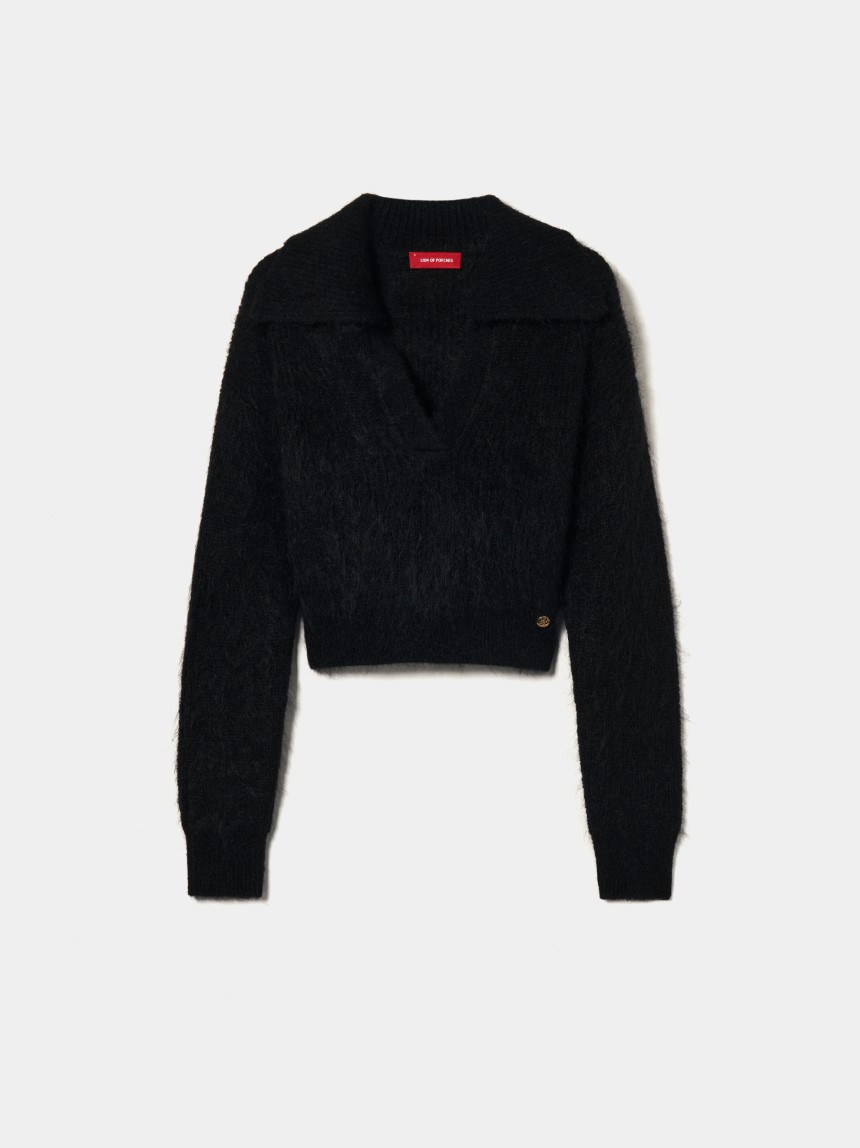 Camisola decote em V com lã mohair